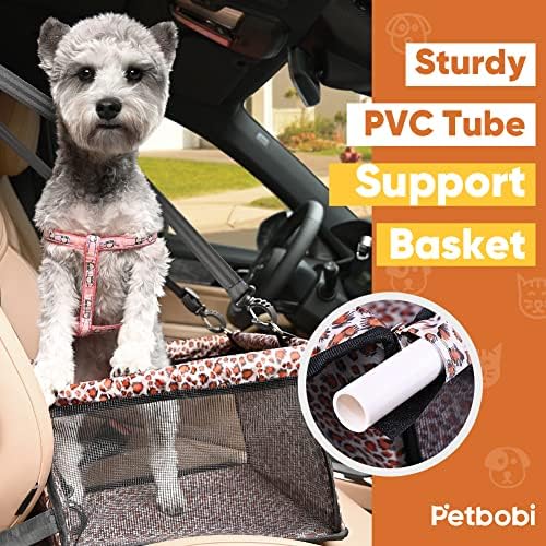 Petbobi Dog Car Seat for Small Dogs and Cats up to 15 lbs, Portable Booster | Pink, Water-resistant Oxford fabric, PVC Tubes, Folds Flat, Clip-on Leash Keeps Pups Secure and Drivers Focused