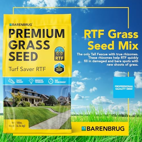 Barenbrug Turf Saver RTF Grass Seed with Yellow Jacket Seed Coating - Less Water Self-Repairing Tall Fescue Turf for Use on Sports Field, Golf Courses