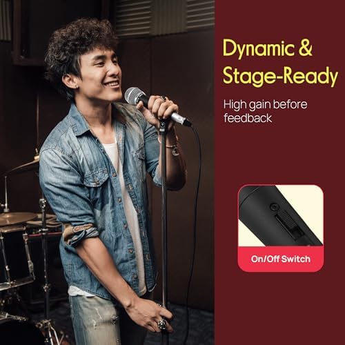 Pyle Professional Dynamic Vocal Microphone - Moving Coil Dynamic Cardioid Unidirectional Handheld Microphone with ON/OFF Switch Includes 15ft XLR