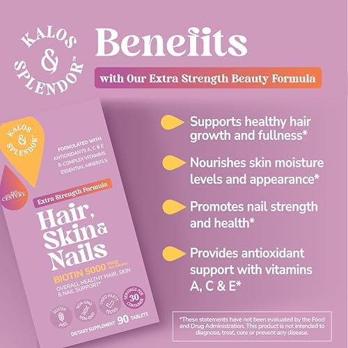 21st Century Hair, Skin and Nails Extra Strength Tablets, 90 Count (27847) | Extra-Strength Hair, Skin & Nails Formula with Biotin & Vitamins A, C & E