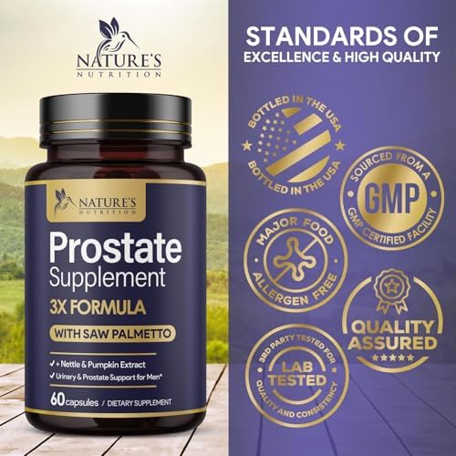 Prostate Health Supplements for Men - 3X Strength with Saw Palmetto Blend Stinging Nettle Root & Pumpkin Seed Support Complex - Supports Bathroom Trips Prostate & Urinary Health - 60 Capsules