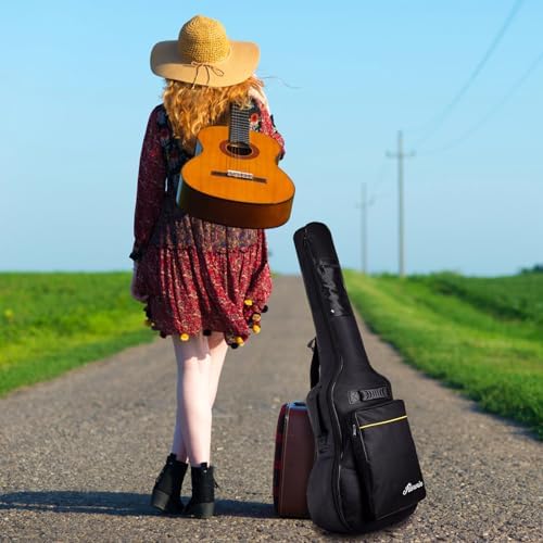 41 Inches Guitar Bag Dual Adjustable Shoulder Strap Acoustic Guitar Case Gig Bag, Waterproof Oxford Cloth 0.3 Inch Thicken Sponge Pad, Black