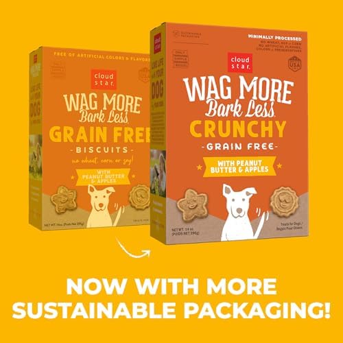Cloud Star Wag More Bark Less - Dog Treats - Crunchy Biscuits - Grain Free Peanut Butter & Apples - 14 oz Box