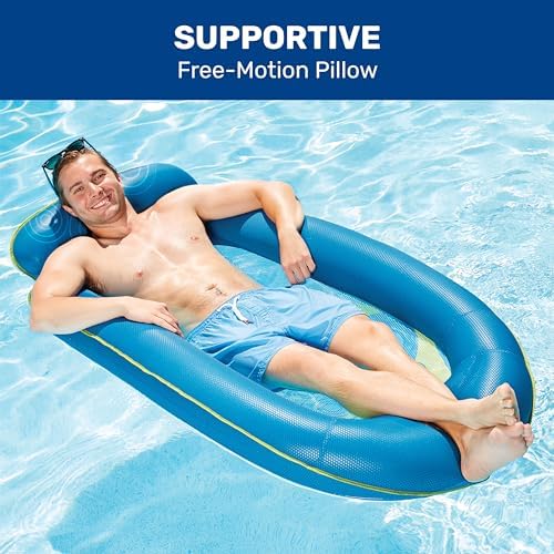 Aqua Comfort Pool Float Lounge – Inflatable Pool Floats for Adults with Headrest and Footrest – Bubble Waves