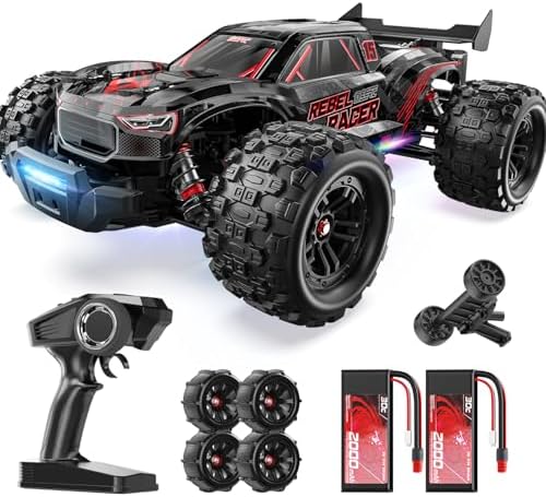 DEERC Fast Brushless RC Car for Adults, 1/14 4WD Off-Road Remote Control Car Truck, 46+ MPH Waterproof All Terrain RC Truggy with 2X 3S LiPo Batteries