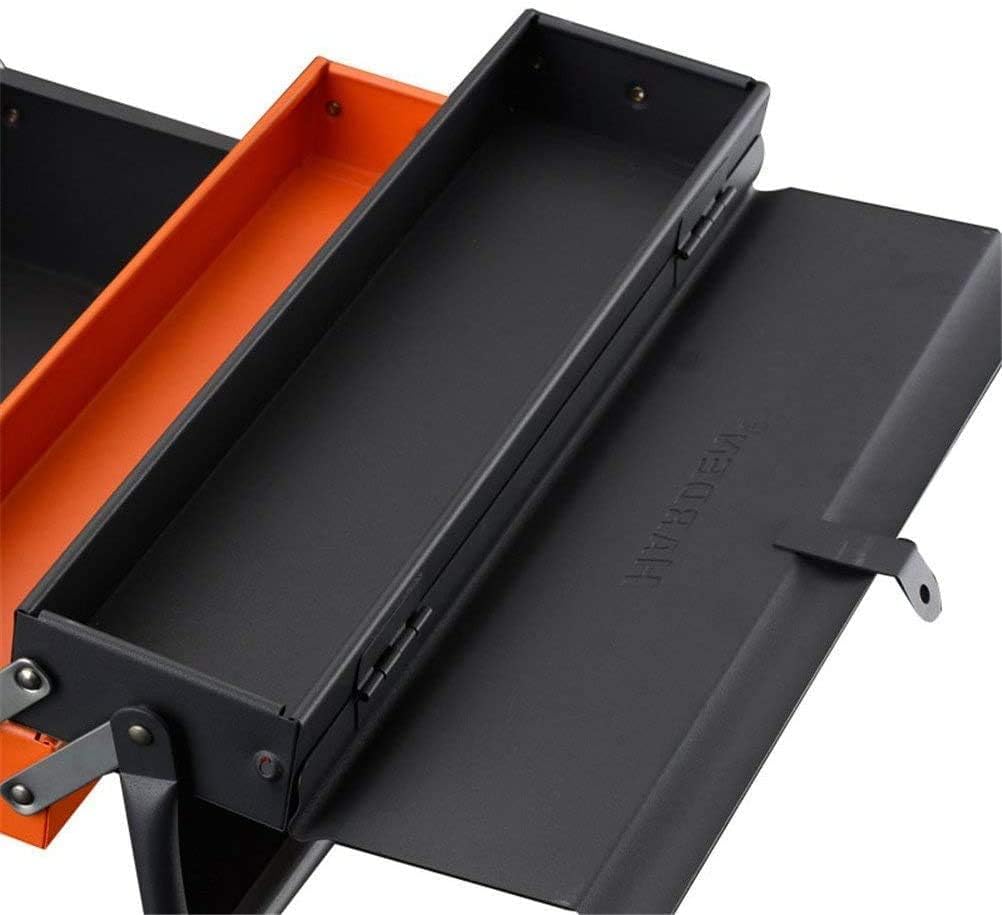 Edward Tools Portable Metal Tool Box with 3 Level Fold Out Organizer Storage - Heavy duty metal frame with smooth metal cantilever latchets