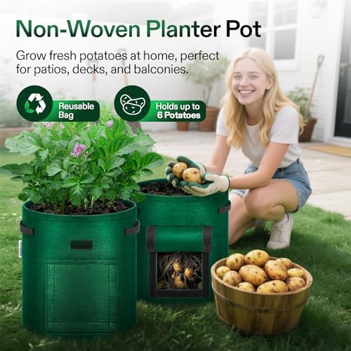 VIVOSUN 5-Pack 7 Gallon Potato Grow Bags, Roll-up Harvest Window