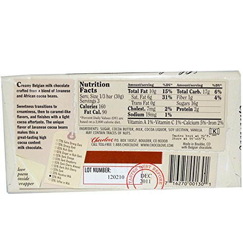 Chocolove, Milk Chocolate, 3.2 oz(Pack of 4)