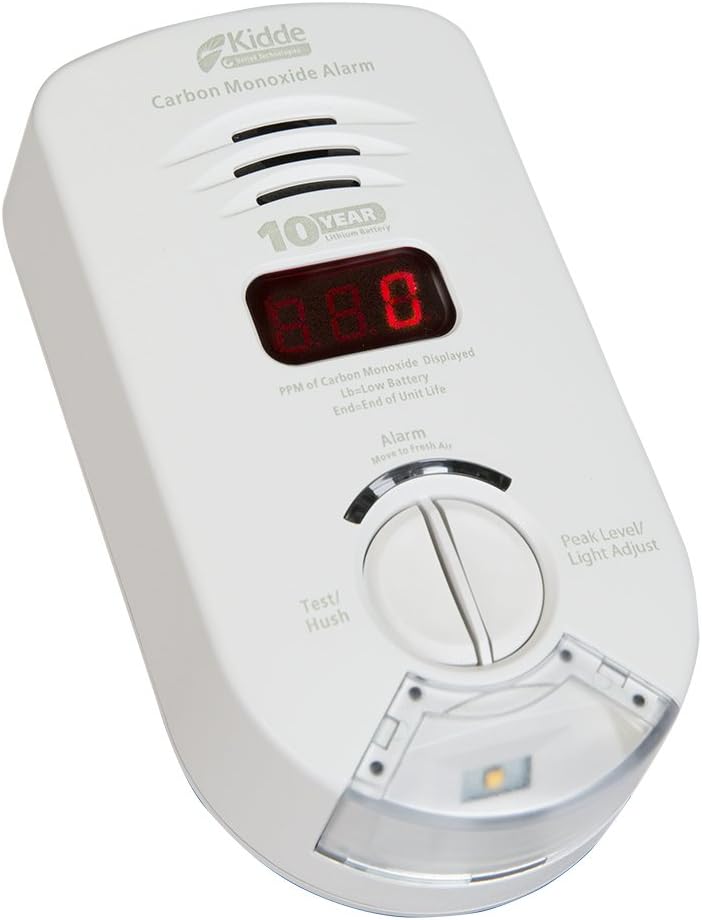 Kidde Carbon Monoxide Detector, Plug In Wall with 10-Year Battery Backup, Safety Light for Hearing Impaired or Deaf People, Digital LED Display