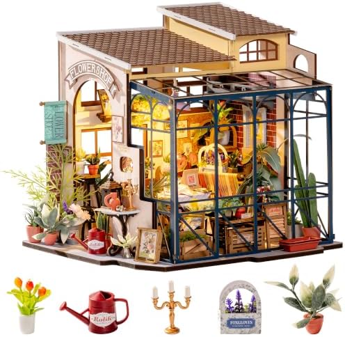 Rolife Cathy's Greenhouse Miniature Kit with LED Lights | 1:18 Scale Flower House Wooden 3D Puzzle Model Kit for Beginners DIY Craft for Adults Diorama Home Decor & Birthday Gift