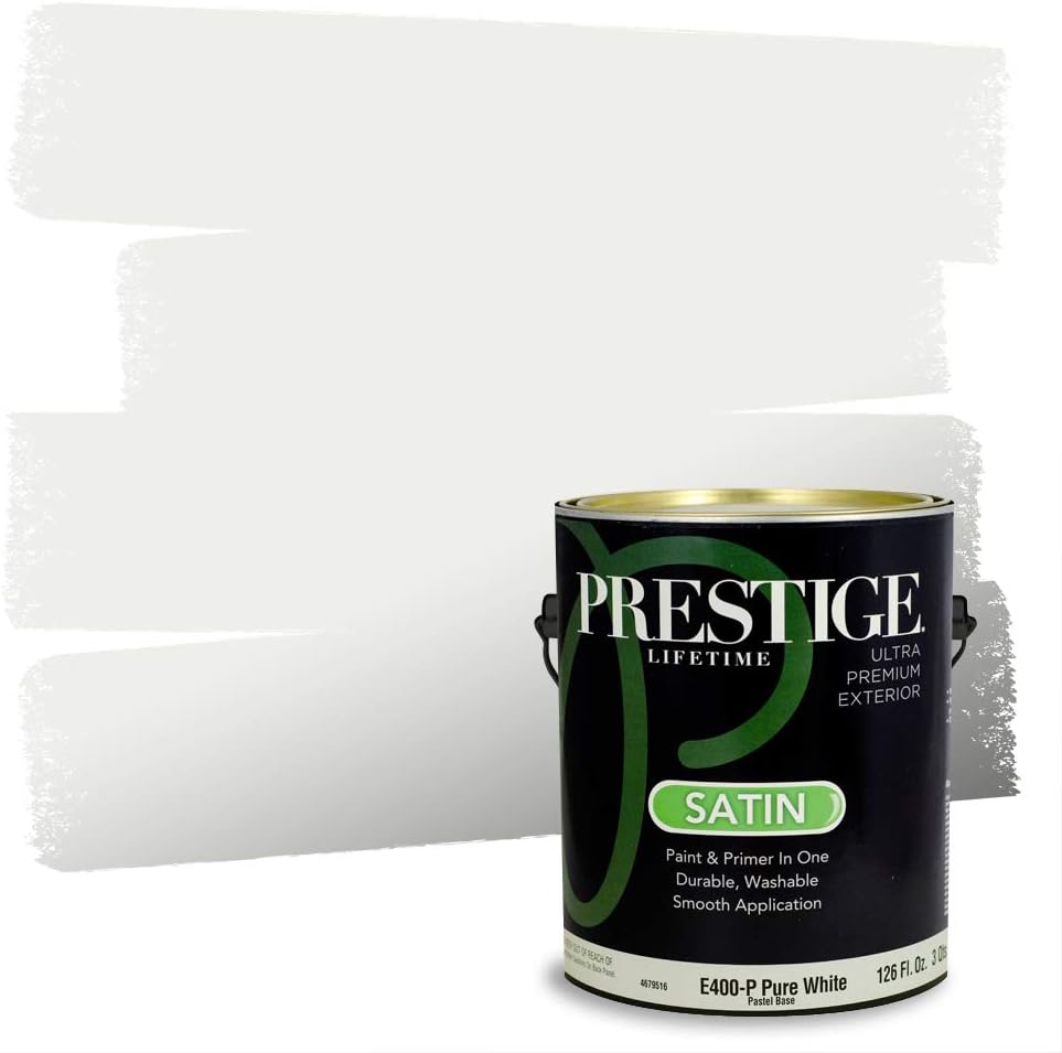 PRESTIGE Paints Exterior Paint and Primer In One, 1-Gallon, Semi-Gloss, Comparable Match of Sherwin Williams* Pure White*