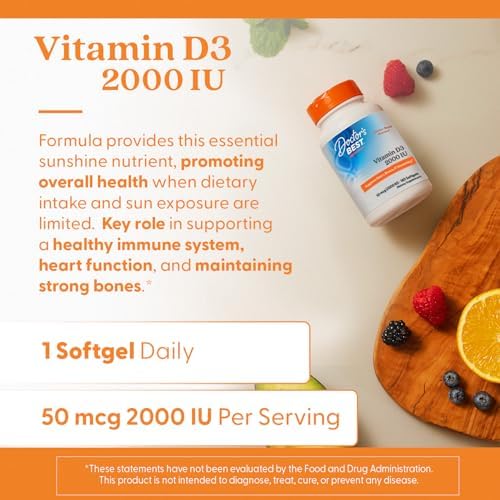 Doctor's Best Vitamin D3 2000 IU Softgels for Men & Women - Vitamin D Supplement for Immune System & Heart Health Support, 50 mcg per Serving, Vit D 3