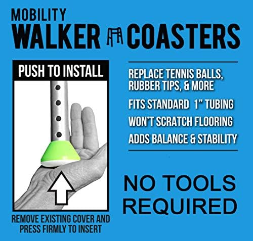 Easy Walker Coasters 6 Pack - Durable Tennis Ball Alternative, Yellow