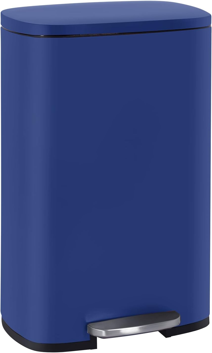 FDW | 13 Gallon Trash Can with Lid | Steel | Fingerprint-Proof | Made of Brushed Stainless Steel | Soft-Close Step Pedal | Hands-Free Use | Easy to Clean | for Kitchen, Office, Bathroom
