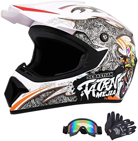Motocross Helmet ATV Dirt Bike Helmets Off-Road Helmet with Gloves Goggles for Unisex Adult Youth DOT/FMVSS 218 Approved (Medium, Black)