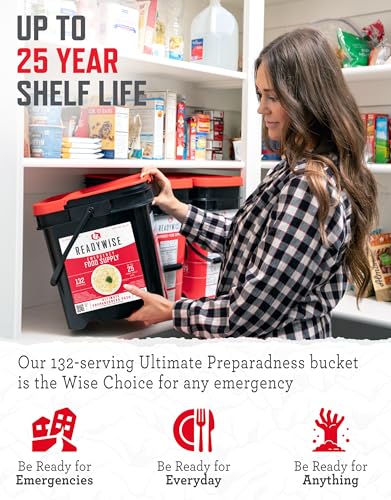 ReadyWise Emergency Food Supply - 132 Servings, Survival Bucket, Dehydrated & Freeze Dried Protein Meals, Camping Essentials, Ready to Eat Disaster Prepping Supplies,up to 25 Year Shelf Life