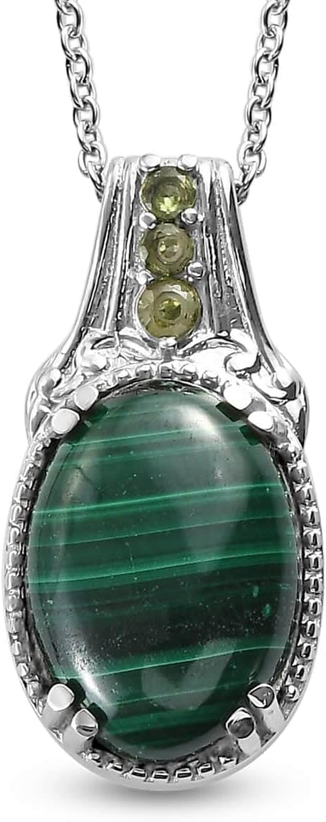 SHOP LC DELIVERING JOY Stainless Steel Malachite Peridot Birthstone Pendant Necklace for Women Jewelry Size 20" Birthday Gifts for Women