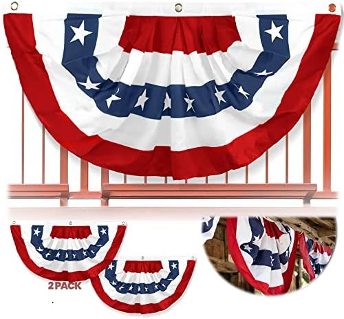 Anley US National Pleated Fan Flag, 3x6 Feet American Bunting Flags Patriotic Stars & Stripes - Sharp Color and Fade Resistant - Canvas Header and Brass Grommets - United States 3 x 6 Feet Half Fan Banner