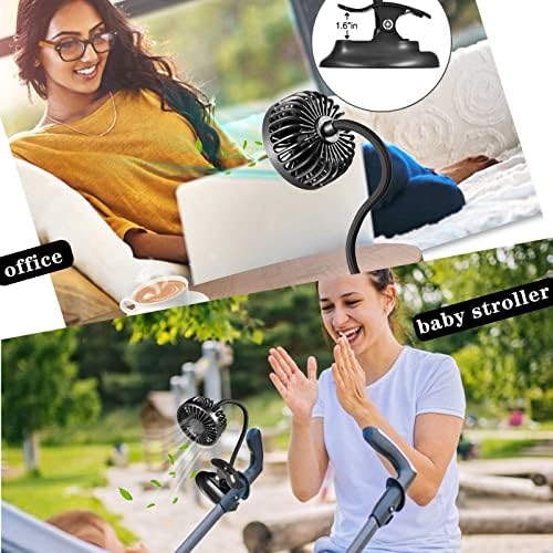 Clip On USB Mini Desk Fan with Emergency Power Bank, Battery Operated Rechargeable Portable Fan - Flexible Neck, 3 Speed Personal Cooling for Car
