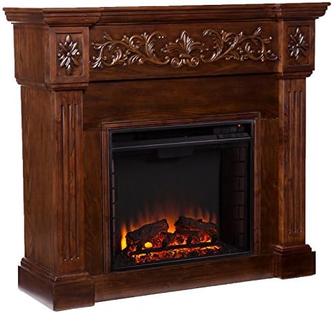 SEI Furniture Southern Enterprises Calvert Carved Electric Fireplace, Espresso Finish