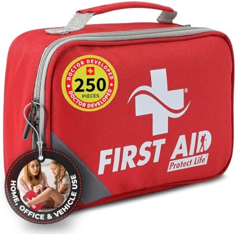Protect Life Travel First Aid Kit for Car - Small Mini Emergency Kit, 100 Piece Waterproof First Aid Kit for Home, Camping, Boat & Hiking - Includes Emergency Blanket & First Aid Guide
