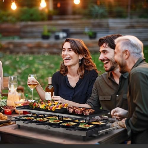 Artestia 1500W Large Size Raclette Cheese Grill | Adjustable Temperature Korean BBQ Grill, Cheese Raclette with Grill Stone for Parties Family