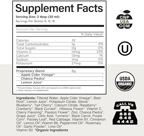 CNP | Kidney Complete Liquid 16oz - ACV, Lemon, Chanca Piedra Cleanse Aid | Kidney support liquid with apple cider vinegar, lemon and organic chanca piedra for daily cleanse and detox routines
