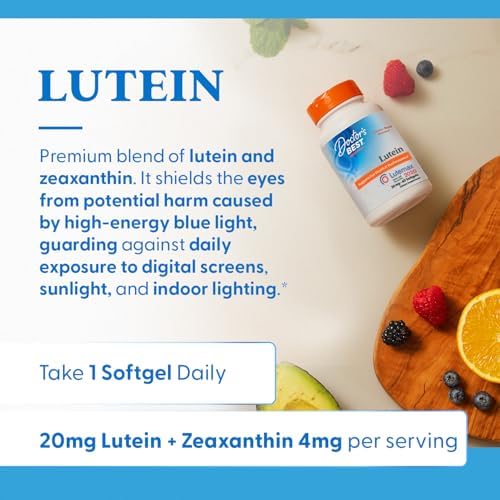 Doctor's Best Lutein Supplement 20mg with Zeaxanthin - Lutein for Eyes, Eye Health Vitamins for Men & Women, Vision and Macular Health Support, Lutemax 2020 Marigold Flower Extract - 180 Softgels