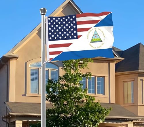 Nicaragua USA Flag,Big 3x5 FT Nicaraguan Flag,36x60 Inch Large Double-Printed Durable 150D Thick Polyester Decorations with 2 Brass Grommet