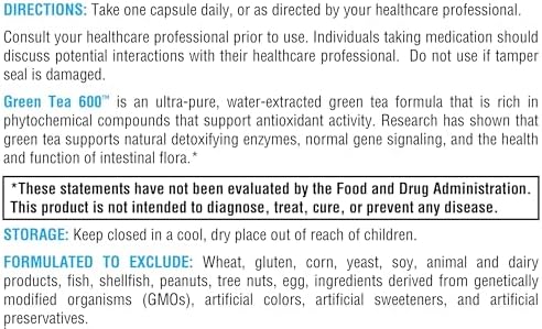 XYMOGEN Green Tea 600 - Antioxidant & Immune Support - 600 mg Green Tea Aqueous Extract - Vegetarian, Gluten-Free & Non-GMO - 60 Capsules