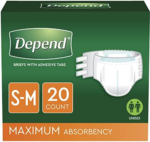 Depend Incontinence Protection with Tabs, Maximum Absorbency, S/M, 60 Count (3 Packs of 20) (Packaging May Vary)