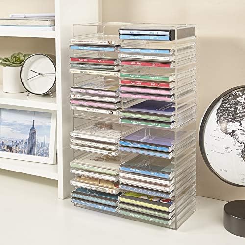 STORi Stackable Clear Plastic CD Organizer with Rubber Feet | Rectangular Jewel Cases Holder Perfect for Theatre Room | Holds up to 30 CD Cases