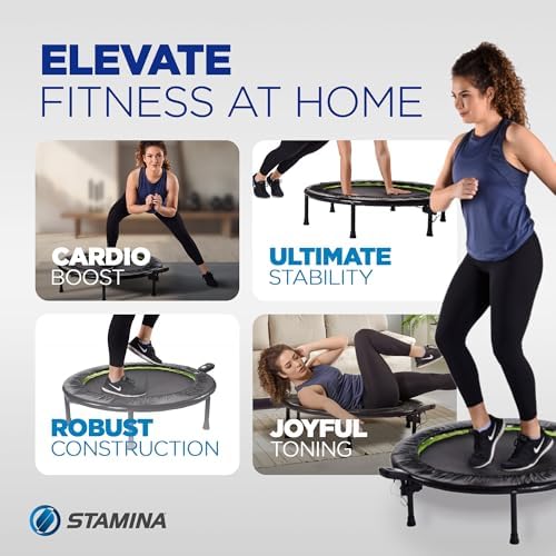 Stamina 36" Foldable Mini Trampoline Rebounder for Adults with Smart Workout App, Black - Portable Fitness Equipment for Home Gym, Cardio and Jumping Training Exercise