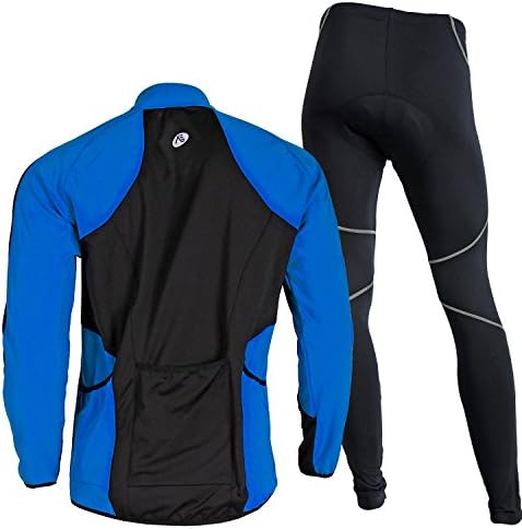 Men's Cycling Jersey Set, Winter Thermal Fleece Lining Waterproof Long Sleeve Jacket with Padded Riding Pants