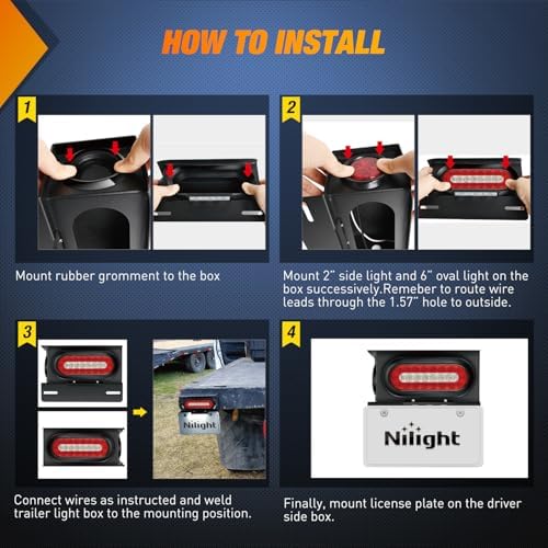 Nilight Steel Weld-On Trailer Light Box Kit with 6 Inch Oval LED Tail Light