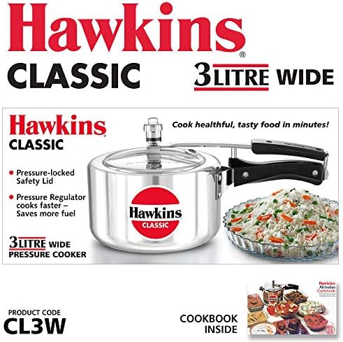 Hawkins Classic 3Liters(Wide) Aluminium Inner Lid Pressure Cooker(Silver)