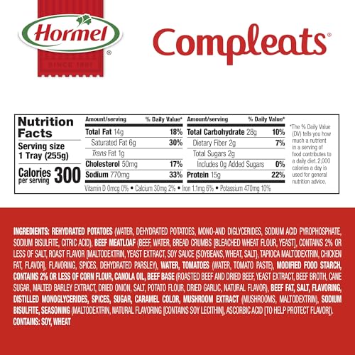 HORMEL COMPLEATS Meatloaf & Gravy With Mashed Potatoes, 9 oz. (6 Pack) | Heat and Eat, Microwave Meals, Prepared Foods