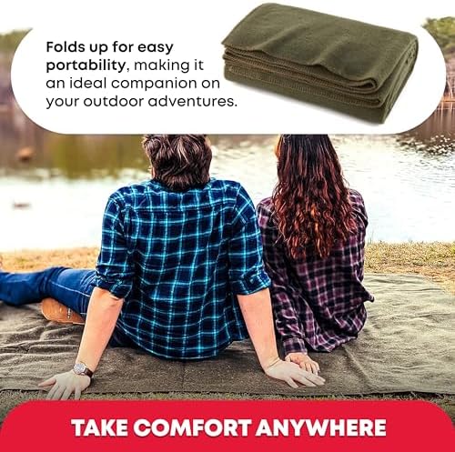 Olive Drab Green Warm Fire Retardant Blanket, 66" x 90" (80% Wool)-US Military Style