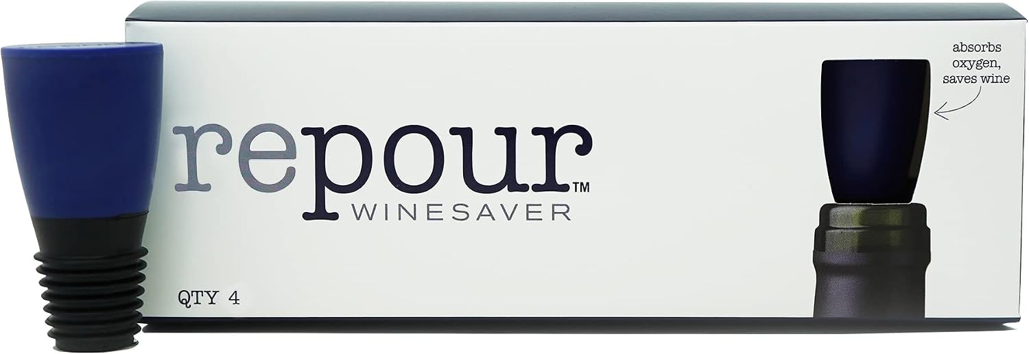 Wine Saver - Wine Preserver and Stopper - Removes Harmful Oxygen from your Wine Simply and Effectively - Indigo Blue 4 Pack