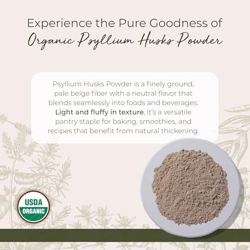 Starwest Botanicals Psyllium Husks Powder Organic, Non GMO - Bulk 1 lb Bag | Ground Natural Psyllium Fiber Powder, Use for Baking, Smoothies