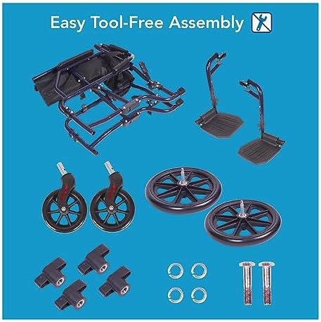 Carex Transport Wheelchair With 19 inch Seat, Folding Transport Chair with Foot Rests, Foldable Lightweight Wheelchair Foldable for Storage and Travel