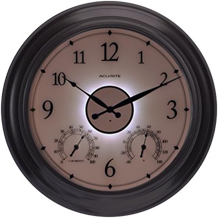 AcuRite 75133M LED Illuminated Outdoor Clock with Temperature and Humidity, 24", Black