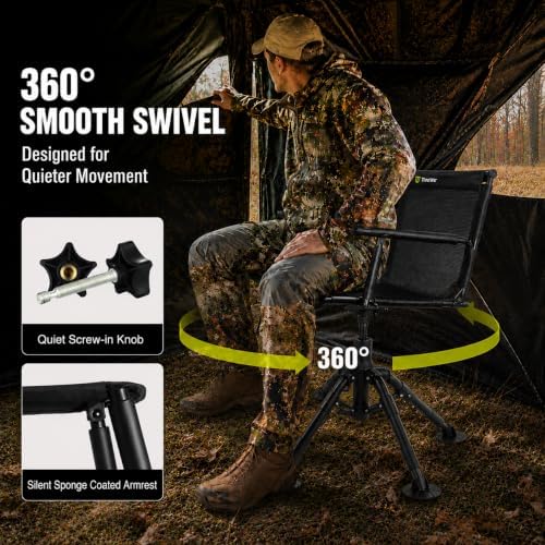 TIDEWE Hunting Chair with Seat Cover, 360° Silent Swivel Seat, Standard