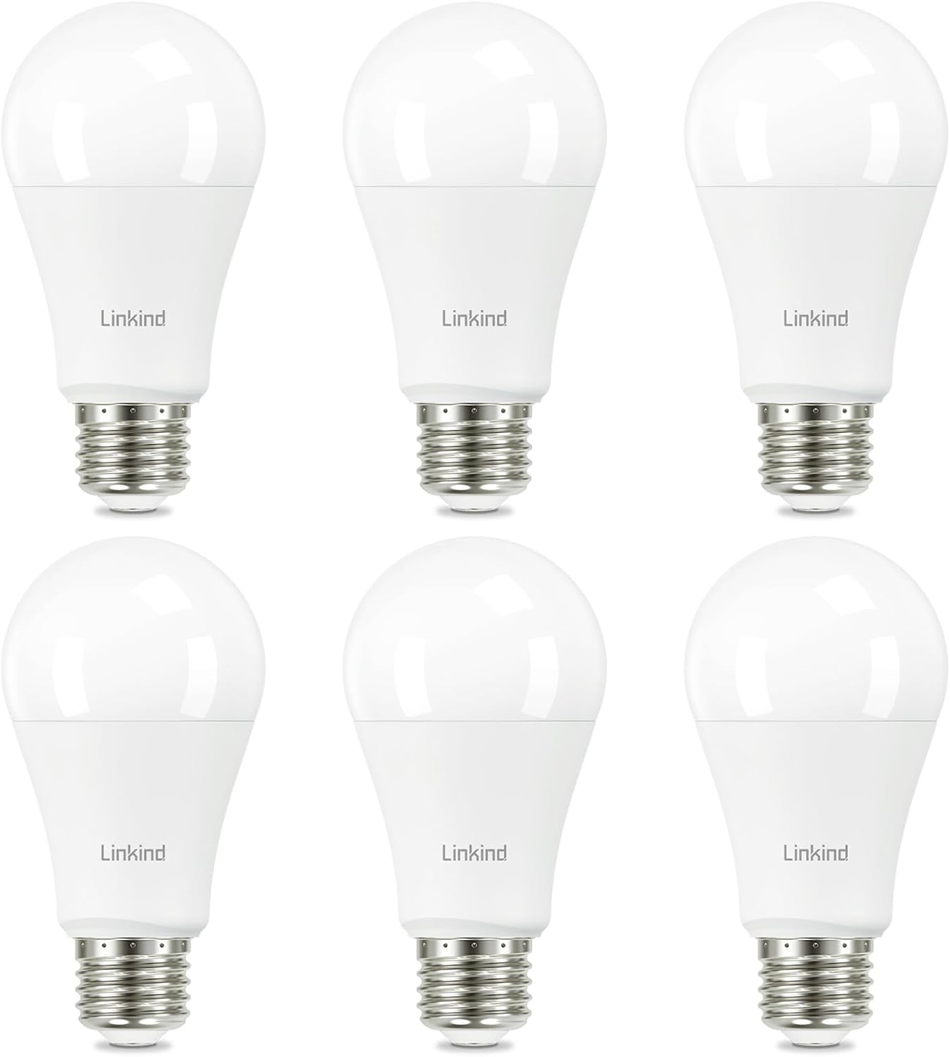 Linkind A19 LED Light Bulbs, 100 Watt Equivalent, 2700K Soft White 6 Packs