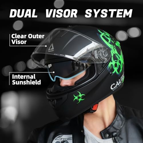 TRIANGLE Full Face Dual Visor Motorcycle Helmet, DOT Approved for Adults | High-Impact Street Bike Headwear with Smoked Inner Shield, Fast Buckle Strap & Breathable Comfort Padding for street riding