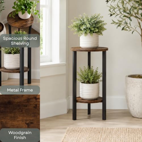 Convenience Concepts Graystone 24 inch 2 Tier Plant Stand - Industrial Stand for Plants, Vases, and Antiques, Urban Modern Design for The Living Room