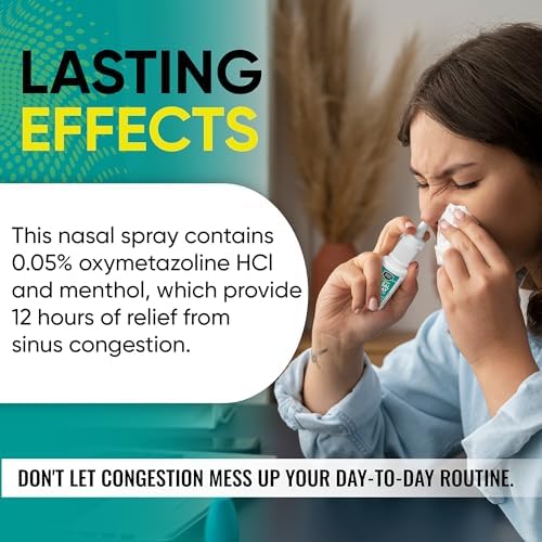Berkley Jensen No Drip Severe Congestion Nasal Spray - Maximum Strength Decongestant with Oxymetazoline HCl & Menthol - Pump Mist Applicator, No Steroid, 12 Hour Relief, 1 Fluid Ounce (Pack of 3)