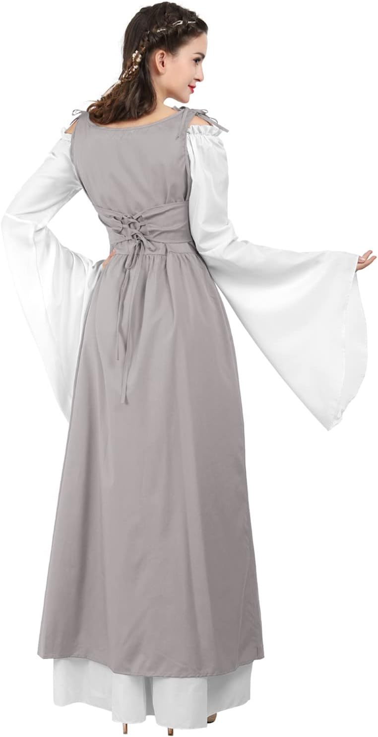 Kranchungel Renaissance Costume Women Dress: Flowy Long Sleeve Medieval Dress for Renaissance Faires & Medieval Festival
