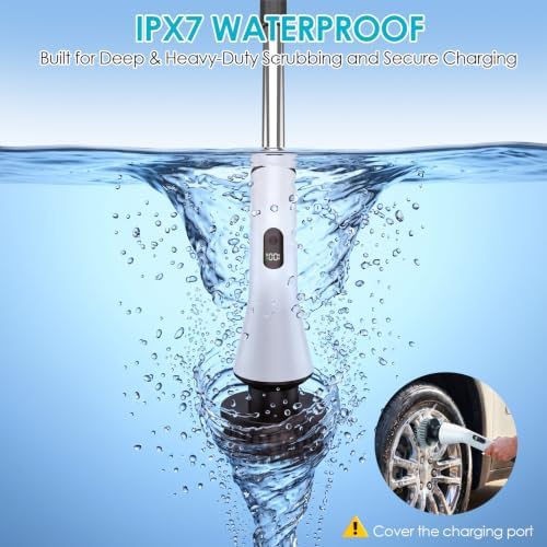 Electric Spin Scrubber for Bathroom, Power Cleaning Brush with 7 Replaceable Brush Heads, Adjustable Long Handle