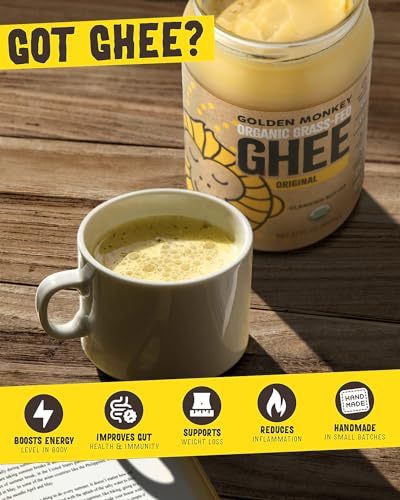 GOLDEN MONKEY Organic Ghee Butter – Grass Fed Clarified Butter for Cooking, Baking